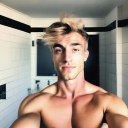 An image resembling a selfie, focusing on the chest of a man in his twenties with light chest hair and white to tan skin