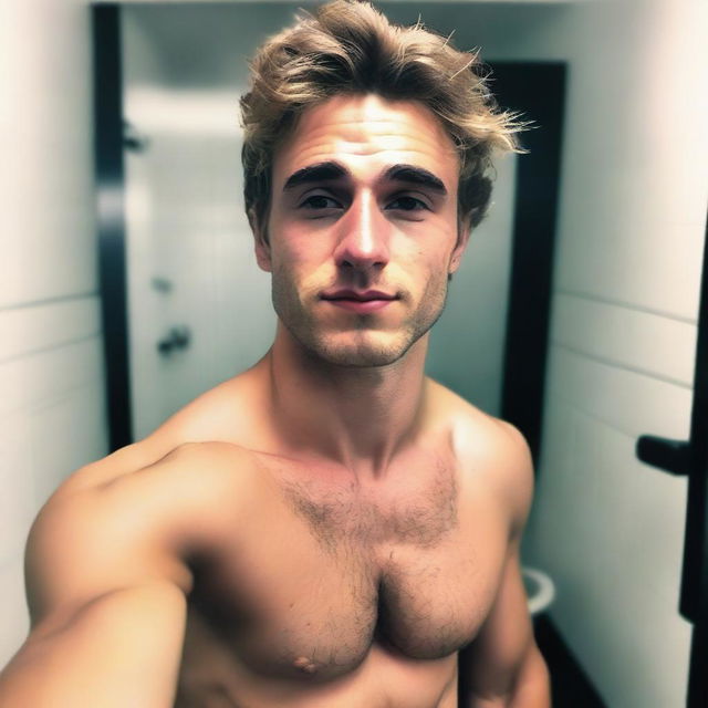 An image resembling a selfie, focusing on the chest of a man in his twenties with light chest hair and white to tan skin