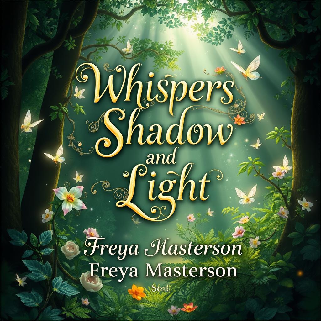 A captivating book cover design featuring a mystical forest setting filled with enchanting fairies