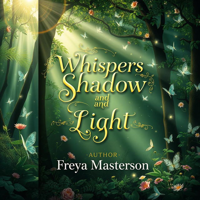 A captivating book cover design featuring a mystical forest setting filled with enchanting fairies