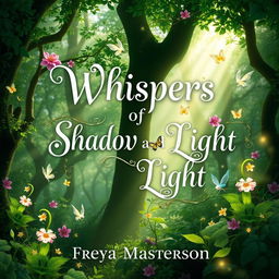A captivating book cover design featuring a mystical forest setting filled with enchanting fairies