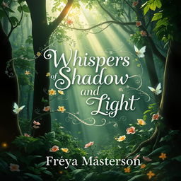 A captivating book cover design featuring a mystical forest setting filled with enchanting fairies