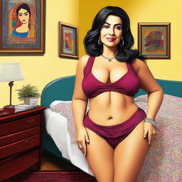 This is a high-quality digital art piece portraying Sue, a middle-eastern woman in her fifties