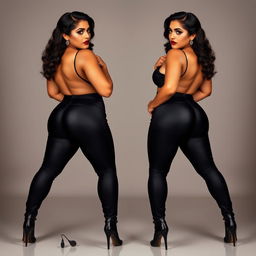 An enticing image of two bossy, curvy, busty milfs with captivating hourglass figures