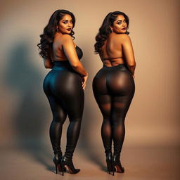 An enticing image of two bossy, curvy, busty milfs with captivating hourglass figures