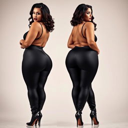 An enticing image of two bossy, curvy, busty milfs with captivating hourglass figures