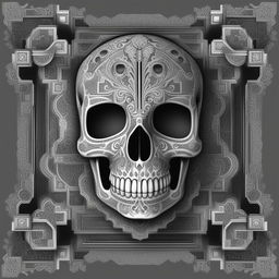 This is a black and white digital rendering of a Mexican 'calavera' skull, depicting the phrase 'the key to life is death'