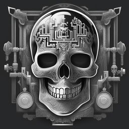 This is a black and white digital rendering of a Mexican 'calavera' skull, depicting the phrase 'the key to life is death'