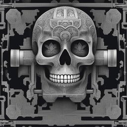 This is a black and white digital rendering of a Mexican 'calavera' skull, depicting the phrase 'the key to life is death'