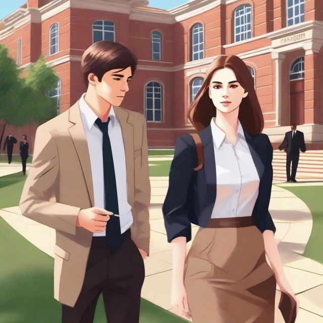 A high-quality digital art image captures an intriguing university campus scene