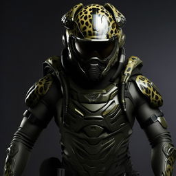 male in futuristic leopard-concept combat gear 