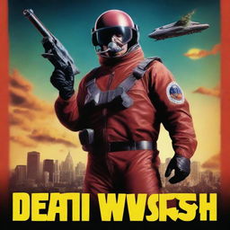 A high-quality digital art image, styled as a movie poster for 'Death Wish', featuring Charles Bronson in a retro spacesuit