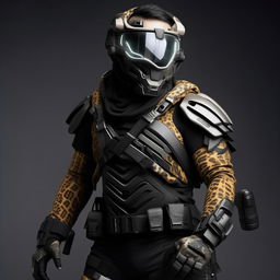 male in futuristic leopard-concept combat gear 