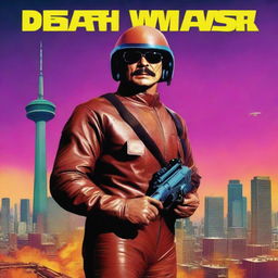 A high-quality digital art image, styled as a movie poster for 'Death Wish', featuring Charles Bronson in a retro spacesuit