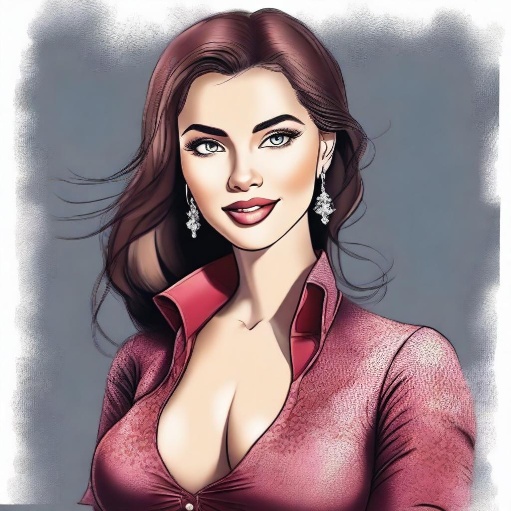 A digital art illustration of a confident, attractive young woman