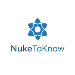 A simple and modern logo featuring an atom design prominently in the center