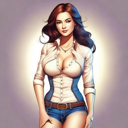 A digital art illustration of a confident, attractive young woman