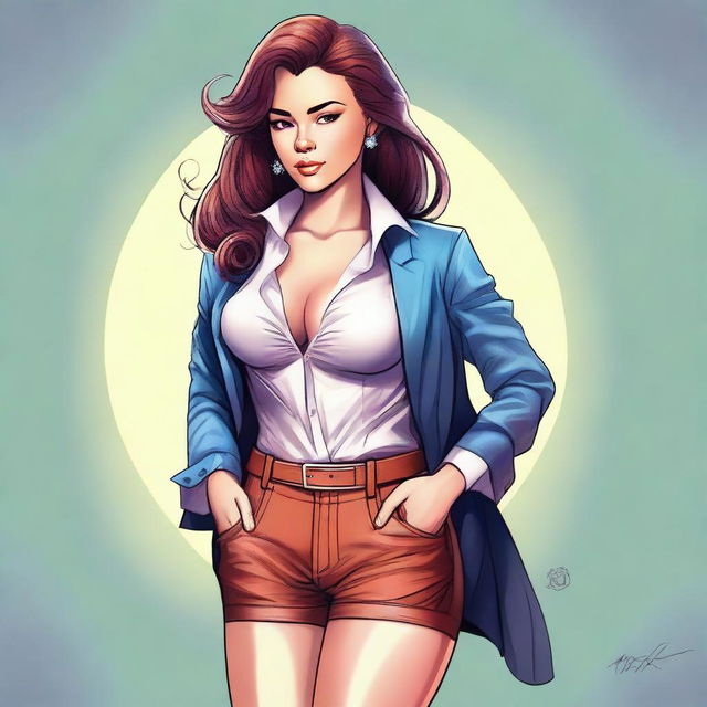 A digital art illustration of a confident, attractive young woman