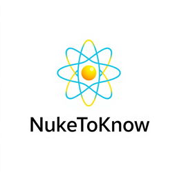A logo set against a clean white background featuring a vibrant yellow and blue atom model prominently in the center