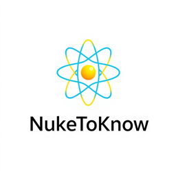 A logo set against a clean white background featuring a vibrant yellow and blue atom model prominently in the center