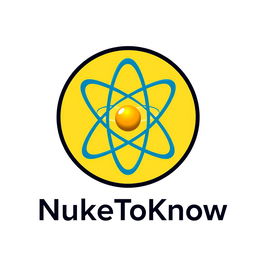 A logo set against a clean white background featuring a vibrant yellow and blue atom model prominently in the center