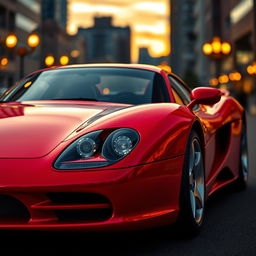 A sleek and modern sports car in a vibrant red color, featuring a smooth aerodynamic silhouette with rounded headlights
