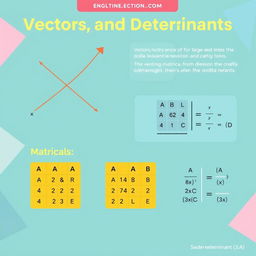 An educational illustration that explains vectors, matrices, and determinants in a visually engaging way