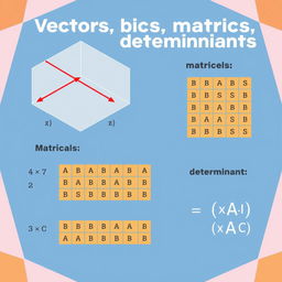 An educational illustration that explains vectors, matrices, and determinants in a visually engaging way