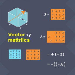 An educational illustration that explains vectors, matrices, and determinants in a visually engaging way
