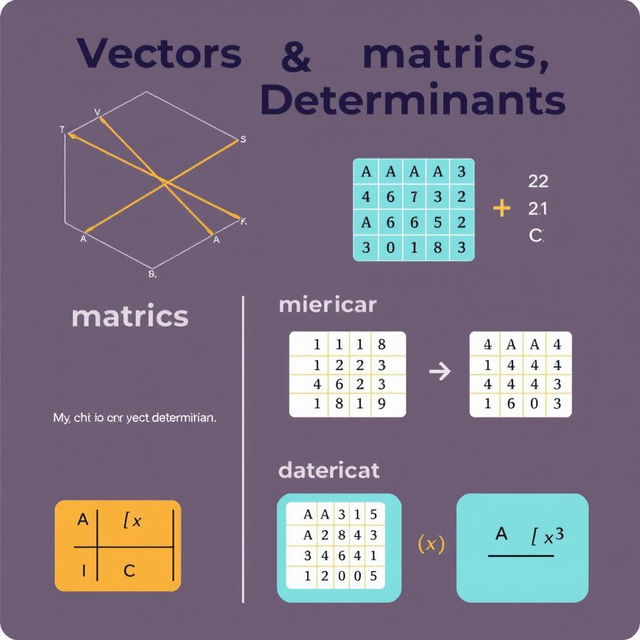 An educational illustration that explains vectors, matrices, and determinants in a visually engaging way