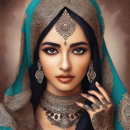 A digital art image of a young Arabic woman