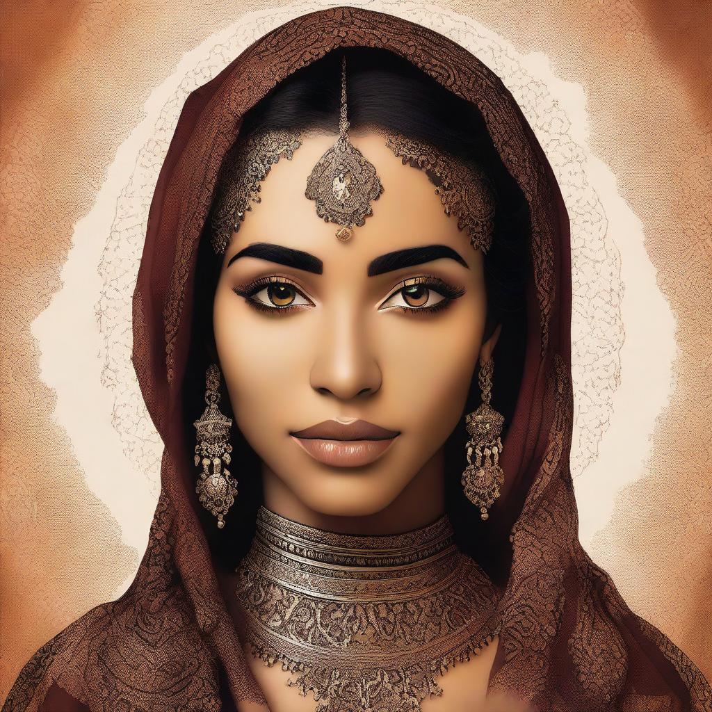 A digital art image of a young Arabic woman