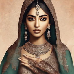 A digital art image of a young Arabic woman