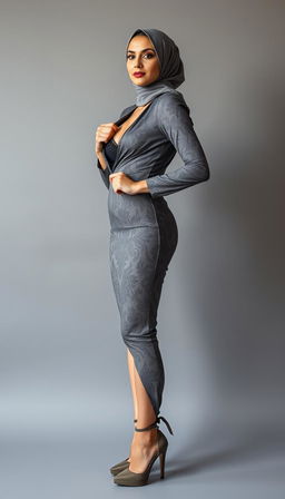 A 40-year-old European teacher standing confidently in a side angle view