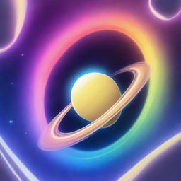 A high-quality digital art piece, rendered in vibrant anime style, featuring light rays piercing through the ring system of Saturn