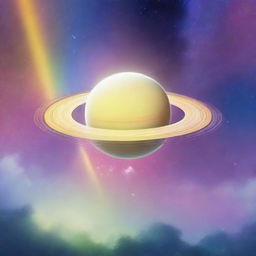 A high-quality digital art piece, rendered in vibrant anime style, featuring light rays piercing through the ring system of Saturn