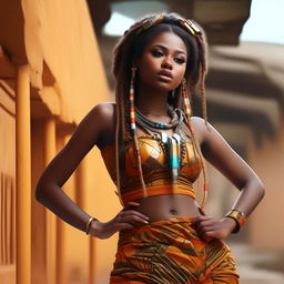 girl in futuristic casual Yoruba attire