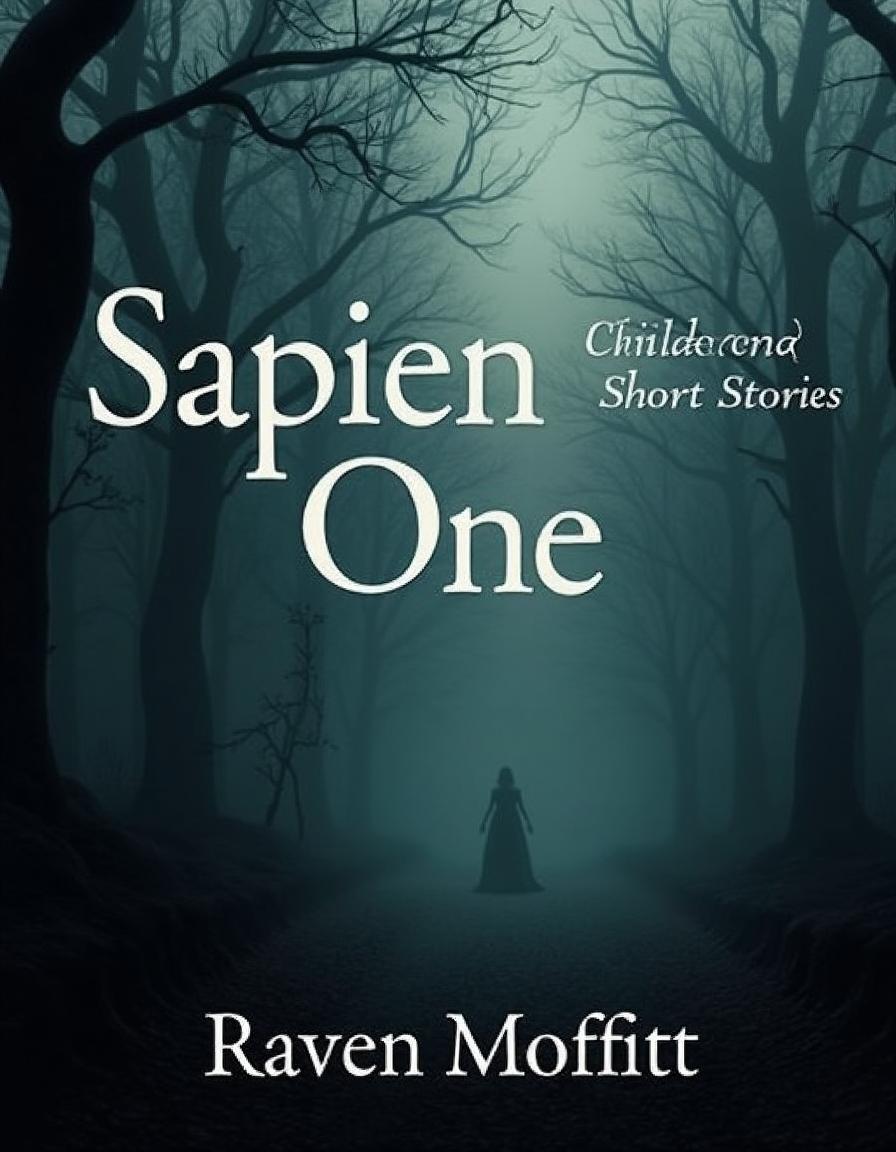 A hauntingly beautiful book cover design for a collection of horror short stories titled 'Sapien One' by Raven Moffitt