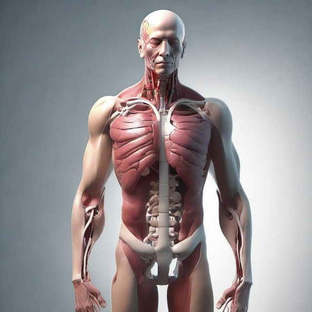 A high-quality digital art image showcasing a detailed, anatomically accurate human body