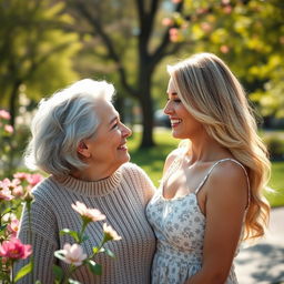 An intimate portrait of an older woman and a younger woman sharing a tender moment together