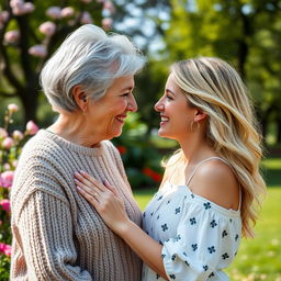 An intimate portrait of an older woman and a younger woman sharing a tender moment together