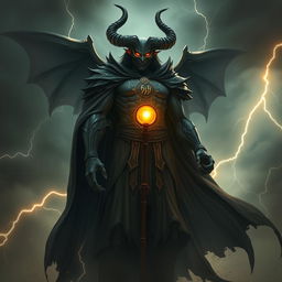 A formidable and majestic representation of Demon Bael, depicted as a towering figure with a mix of imposing and regal elements