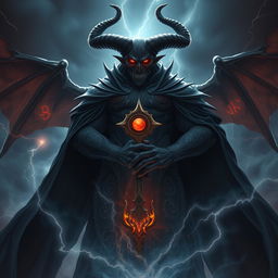 A formidable and majestic representation of Demon Bael, depicted as a towering figure with a mix of imposing and regal elements