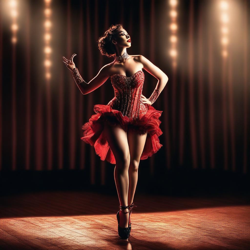 A high-quality digital art image featuring a tastefully depicted female burlesque performer