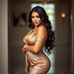 A beautiful woman named Cheroline Chrisye, with an alluring and captivating presence, possessing large, voluptuous features