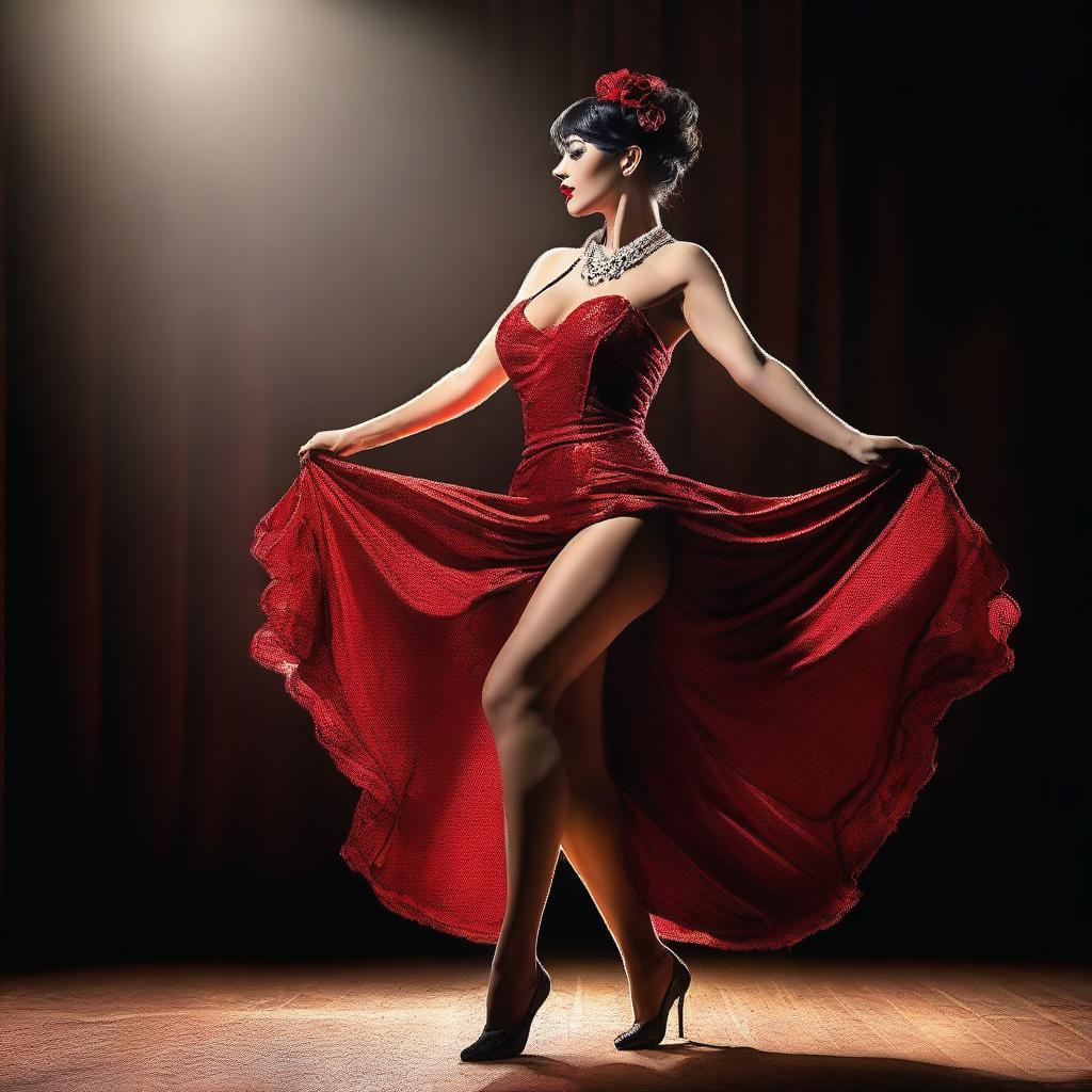 A high-quality digital art image featuring a tastefully depicted female burlesque performer