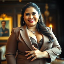 A strikingly beautiful woman, a member of the Indonesian parliament, notable for her large, voluptuous figure and playful demeanor