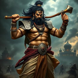 A powerful and imposing representation of Duryodhana from the Indian epic Mahabharata, depicted as a formidable antagonist with a robust physique and an intense expression