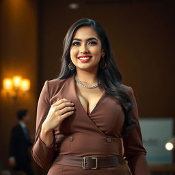 A gorgeous and curvy 33-year-old woman, a member of the Indonesian parliament, with a voluptuous chest and a slim waist