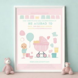 A charming digital art image styled as a movie poster, announcing the arrival of a new baby